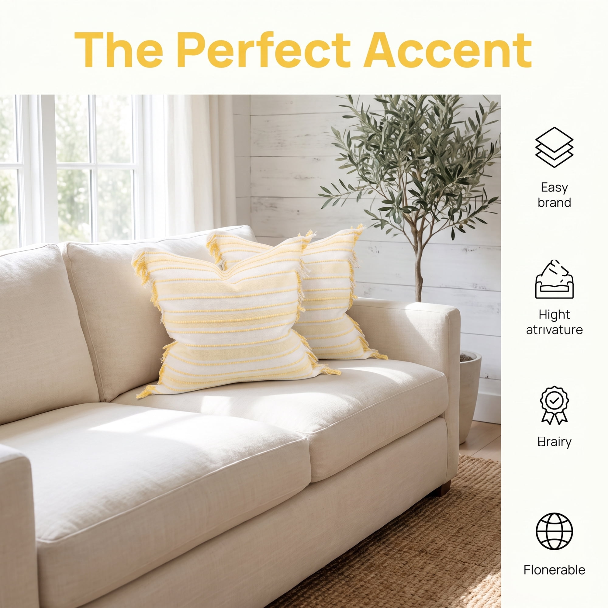 Unique Bargains Boho Stripe Throw Pillow Covers 2 Pack Tassel Cushion Cases Yellow 18"x18"