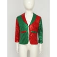 thumbnail image 4 of TSSOE Boys Girls Christmas Shiny Sequins Long Sleeve Lapel Jacket Coat Jazz Latin Disco Street Dance Clothes Red Green 16, 4 of 7