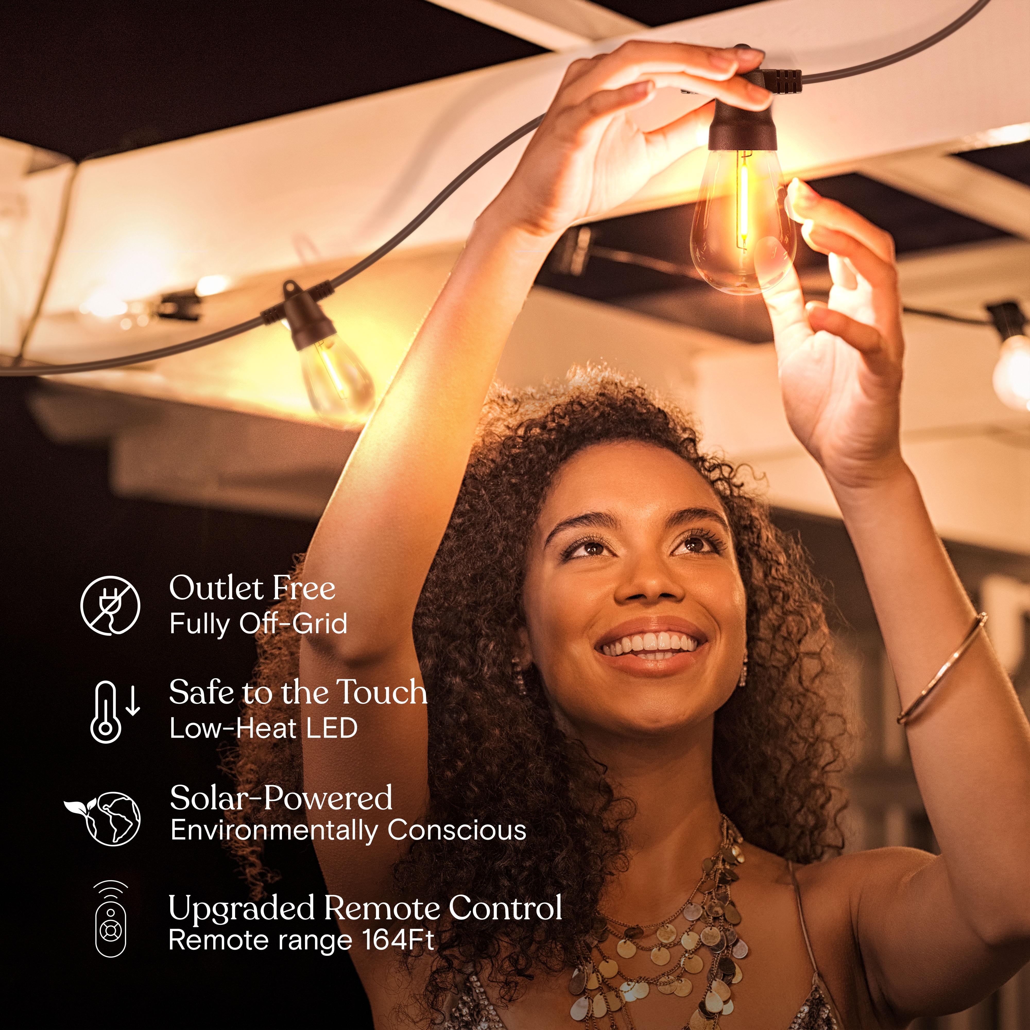 Brightech Ambience Pro Solar String Lights - Super Bright 27Ft Remote Control Outdoor String Lights with 12 Shatterproof S14 Bulbs, Commercial Grade LED, Waterproof Patio Lights, 4W Soft White