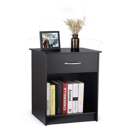 FCH UBesGoo Black Bedroom Bedside Best Furniture Nightstand End Table Shelf Drawer (Best Place For Bedroom Furniture)
