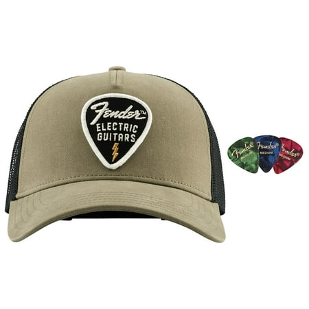 Fender Snap-Back Pick Patch Hat - Olive Bundle with Picks
