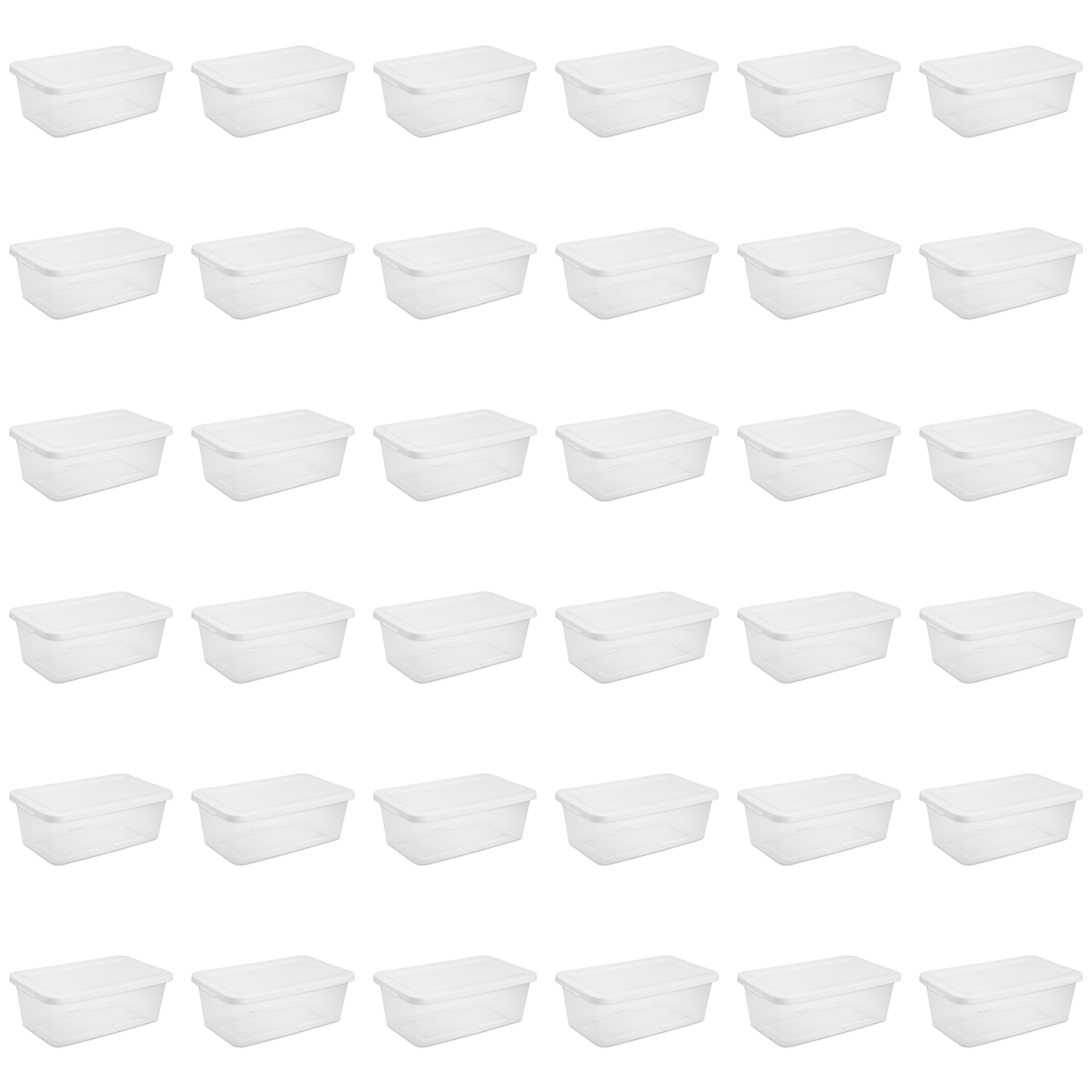 Sterilite Small Storage Bin, 6 Quart Clear Plastic Storage Container with Snap-On Lid, White, Pack of 36