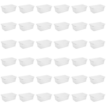 Sterilite Small Storage Bin, 6 Quart Clear Plastic Storage Container with Snap-On Lid, White, Pack of 36