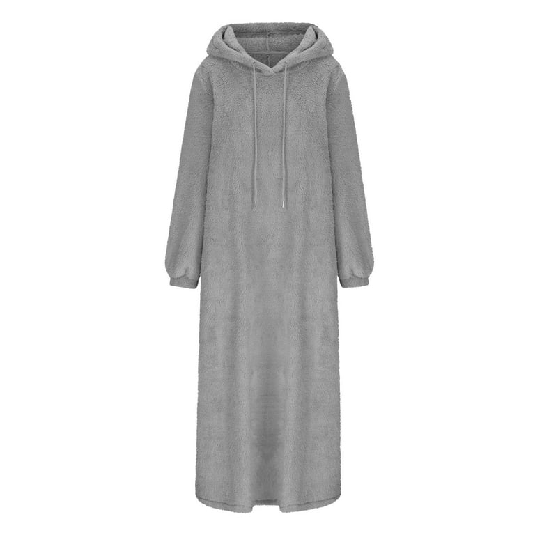 Plain cotton & linen online blended hoodie wrap dress, Oversized wrap jacket dress , Robe jacket dress, Hoodie robe jacket dress