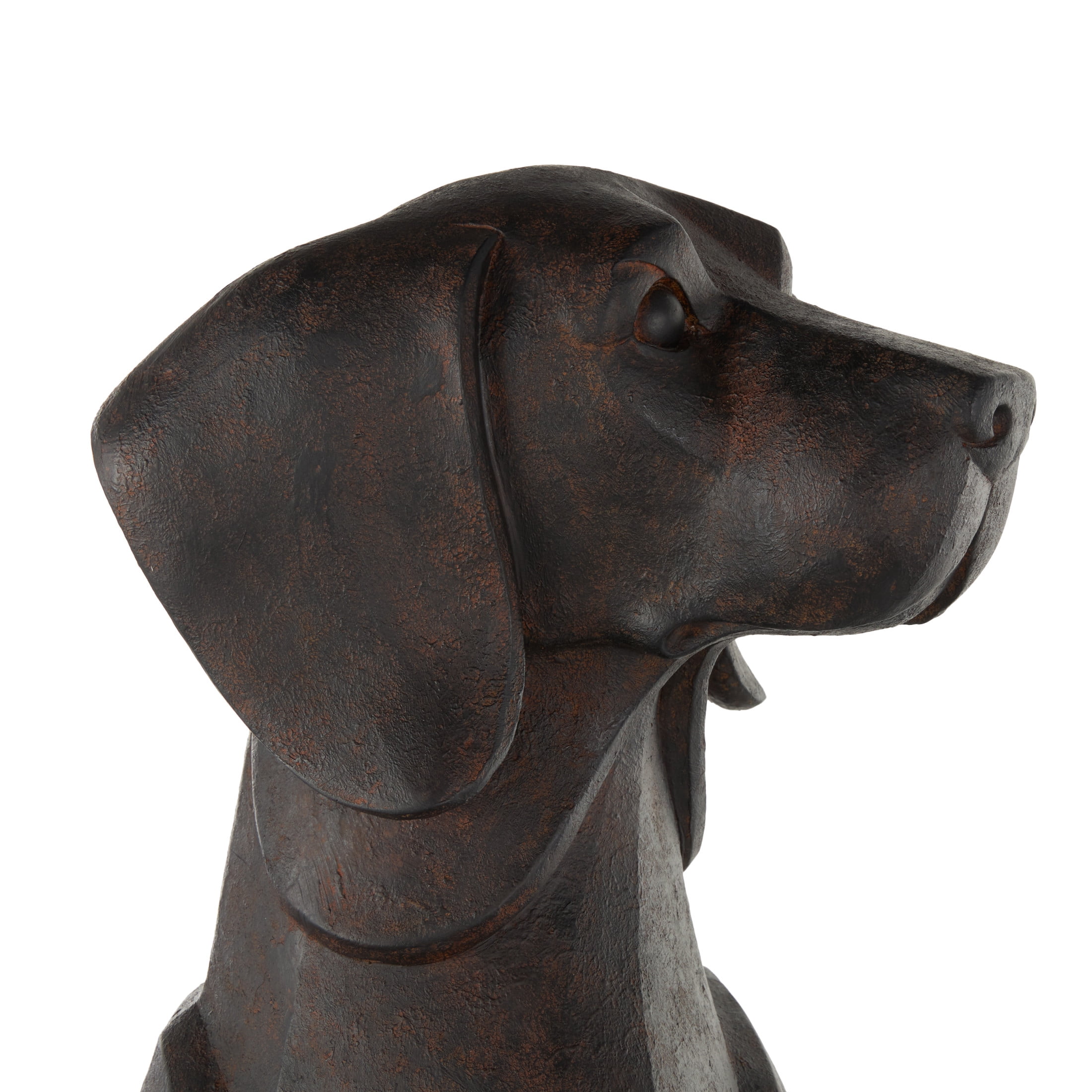 10" x 30" Dark Brown Resin Sitting Dog Sculpture with Copper Shadings, by DecMode