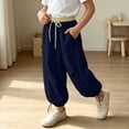 thumbnail image 4 of Rrxhxhs Pants for Girls Color Block Drawstring Elastic Waist Pleated Loose Baggy Casual Joggers with Side Pockets,Blue,5-6 Years, 4 of 6