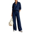 thumbnail image 3 of Basysin Women Half Zip Pullover Sweatshirt Wide Leg Pants Two Piece Outfit Set Loose Comfort Tracksuit Soft Loungewear Sweatsuit, 3 of 6