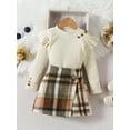 thumbnail image 3 of Musuos Girls Autumn 2 Piece Outfits 1-6T Long Sleeve Ruffle Ribbed Tops Button Plaid Skirt Set, 3 of 10