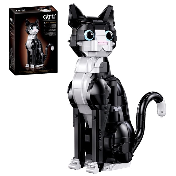 Yincuntons Tuxedo Cat Building Set, Creative Collectible Pet Model for Adult Desktop Decor, Compatible with Lego