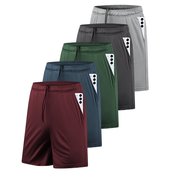Shorts deportivos de gimnasio AKAWOOKO, paquete de 5, secado rápido con bolsillos