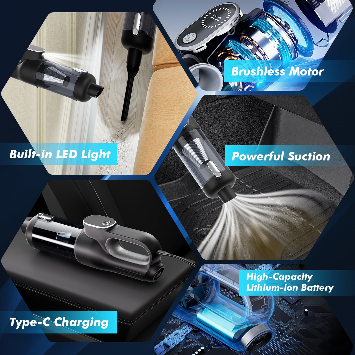 Furnhome Cordless Car Vacuum Cleaner - 2-in-1 Handheld Vacuum and Air Duster | 15000Pa High Power with Brushless Motor & 5000mAh Battery | Suitable for cars, homes, offices, and pets.