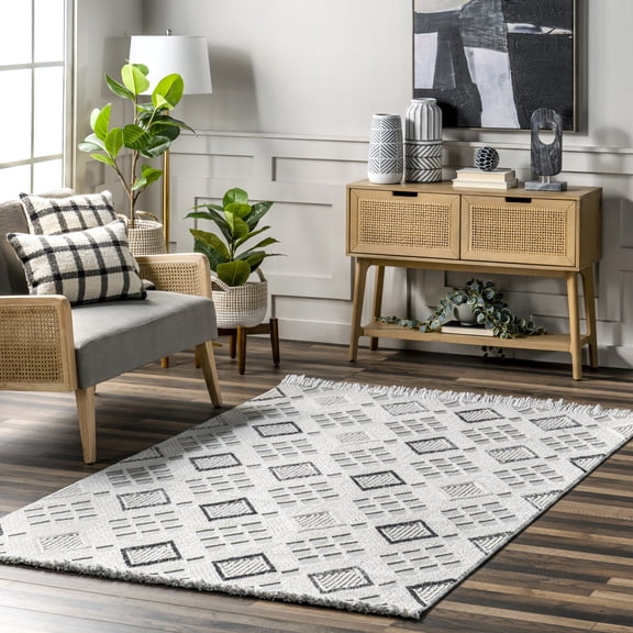 nuLOOM Madge Contemporary Tiled Fringe Area Rug, 5' x 8', Madge Grey