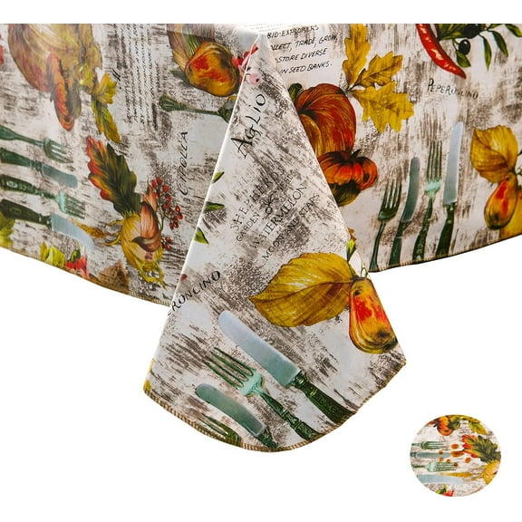 PVC Tablecloth ,Heavy Duty Vinyl Tablecloth with Flannel Backing for Kitchen Party Picnic Dining Spring Summer Indoor & Outdoor (Pumpkin, 60X84 Inch)