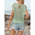 thumbnail image 6 of Women Tassel Knitted Crochet Mesh Crop Top Sexy- Short Sleeve Fishnet Top See Through Cover Up Green L, 6 of 7