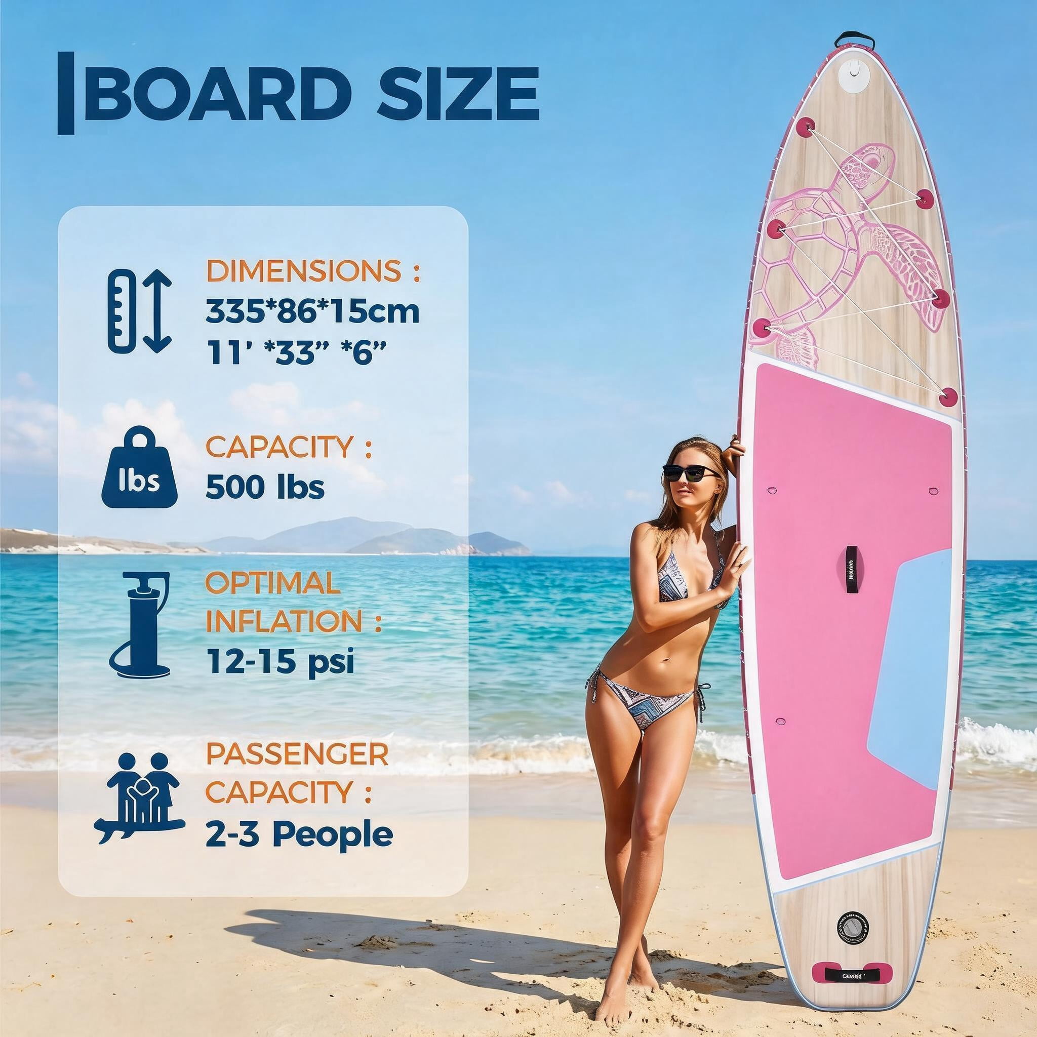 11ft Inflatable Stand Up Paddle Board, 34" Wide Ultra-Stable ISUP with Water Bag, 420 lbs Weight Capacity, 6" Thick Durable Non-Slip Deck, All-Round Paddle Board for Adults & Youth