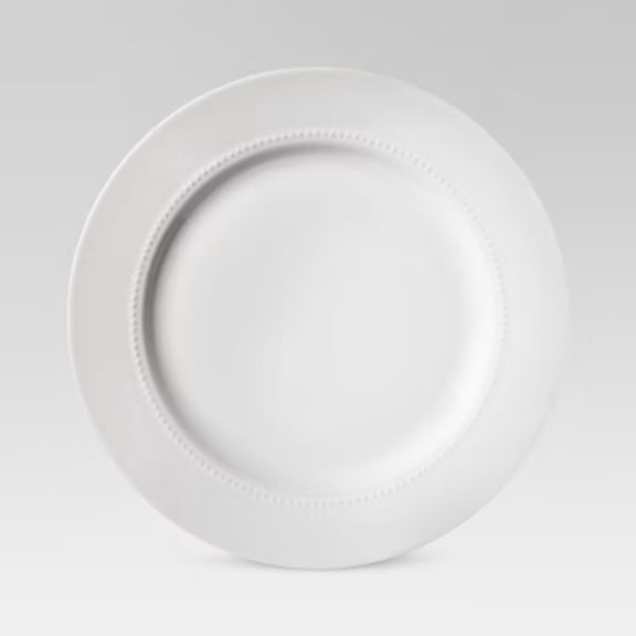 11" Porcelain Beaded Rim Dinner Plate White - Solid Textured Round Microwave & Dishwasher-Safe