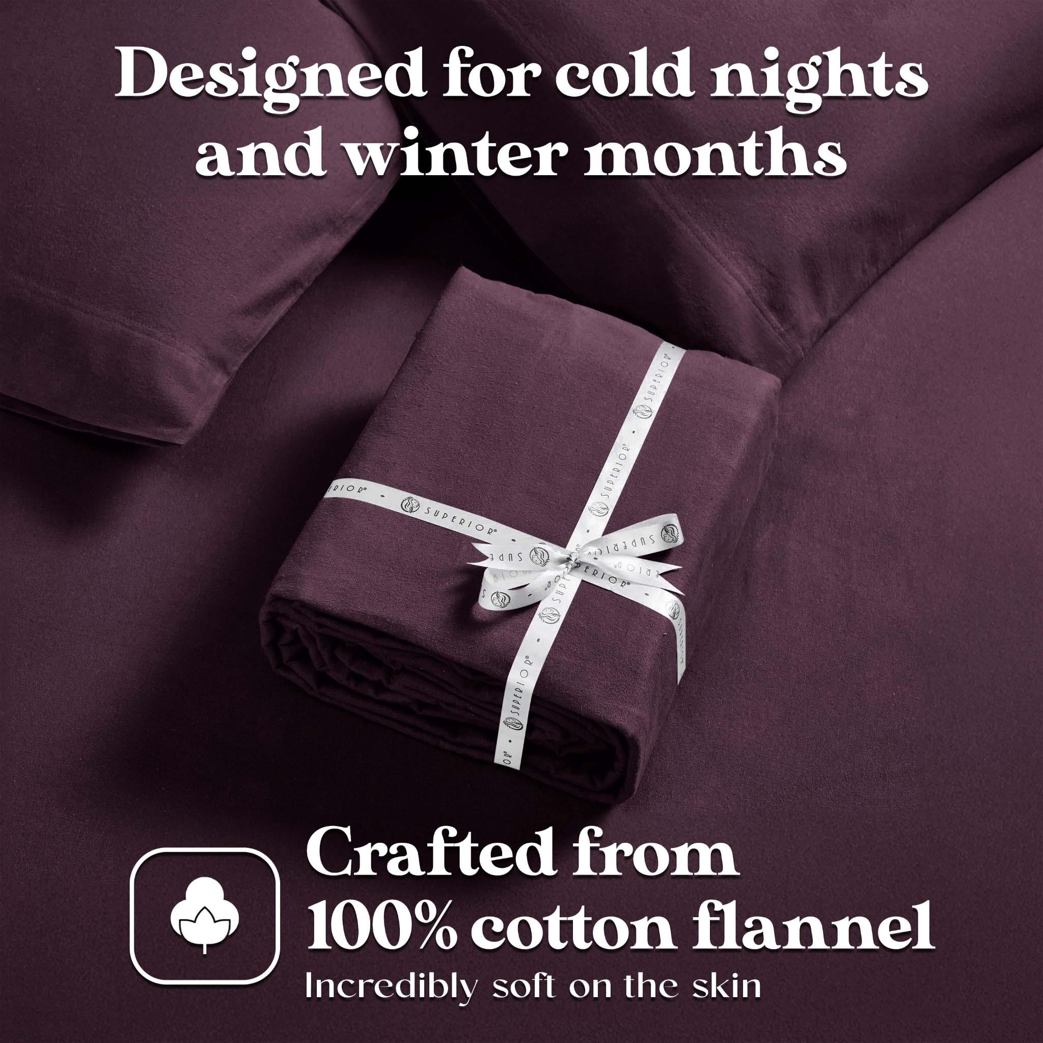 Superior Solid Flannel Cotton Bed Sheet Set , Soft Fitted Sheets, King, Purple