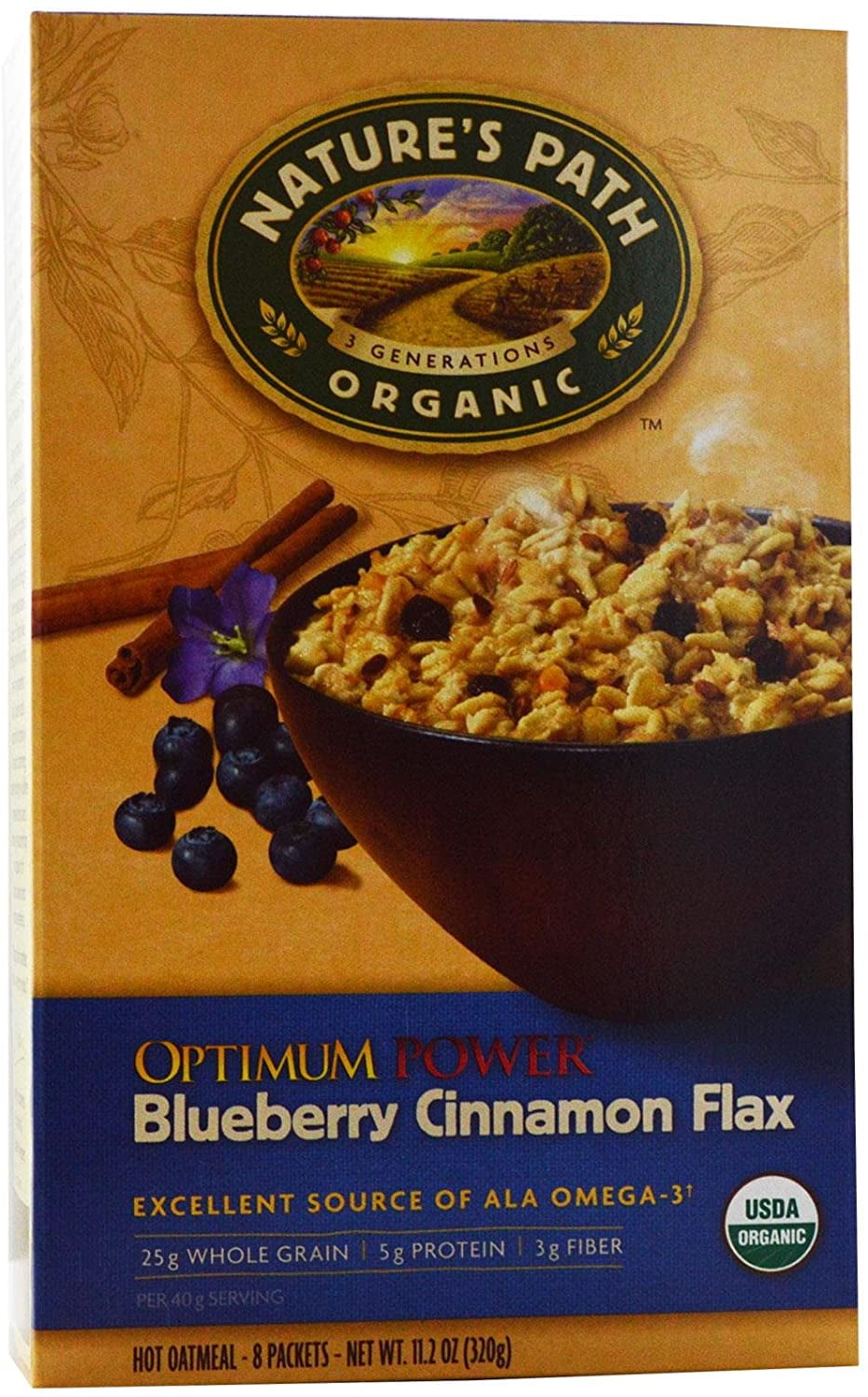 Natures Path Organic Instant Hot Oatmeal Cinnamon Blueberry Flaxseed