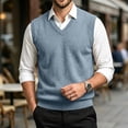 thumbnail image 2 of Meltox Men’s Wool Blend Vest Sweater V Neck Sleeveless Knitted Pullover Relaxed Fit Blue M, 2 of 7