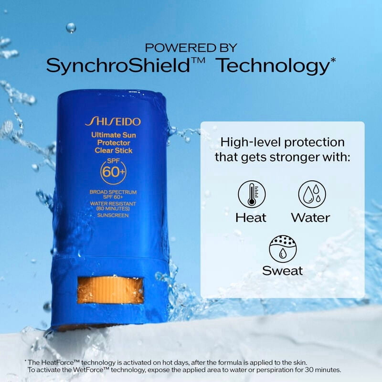 Shiseido Ultimate Sun Protector Clear Stick SPF 60+, Invisible Broad Spectrum Face Sunscreen, Wear Under & Over Makeup, Lightweight Formula - All Skin Types, 20g REGULAR Size