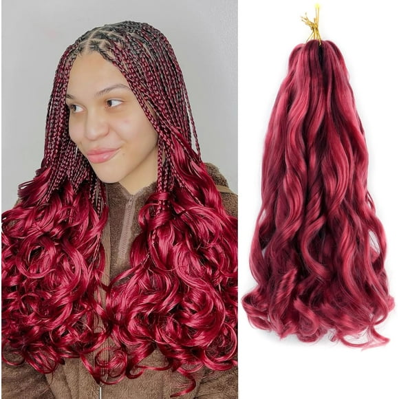 shiyou-Burgundy French Curly Braiding Hair 18 Inch 5 Packs French Curl Braids Pre Stretched Bouncy Braids Loose Wavy Braid Synthetic Hair Extensions For Women (BUG, 18inch)