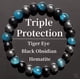 thumbnail image 3 of Pulsera de cristal con ojo de tigre morado y azul, piedra de bilis negra, tres pulseras y pulsera de cristal, 3 of 6