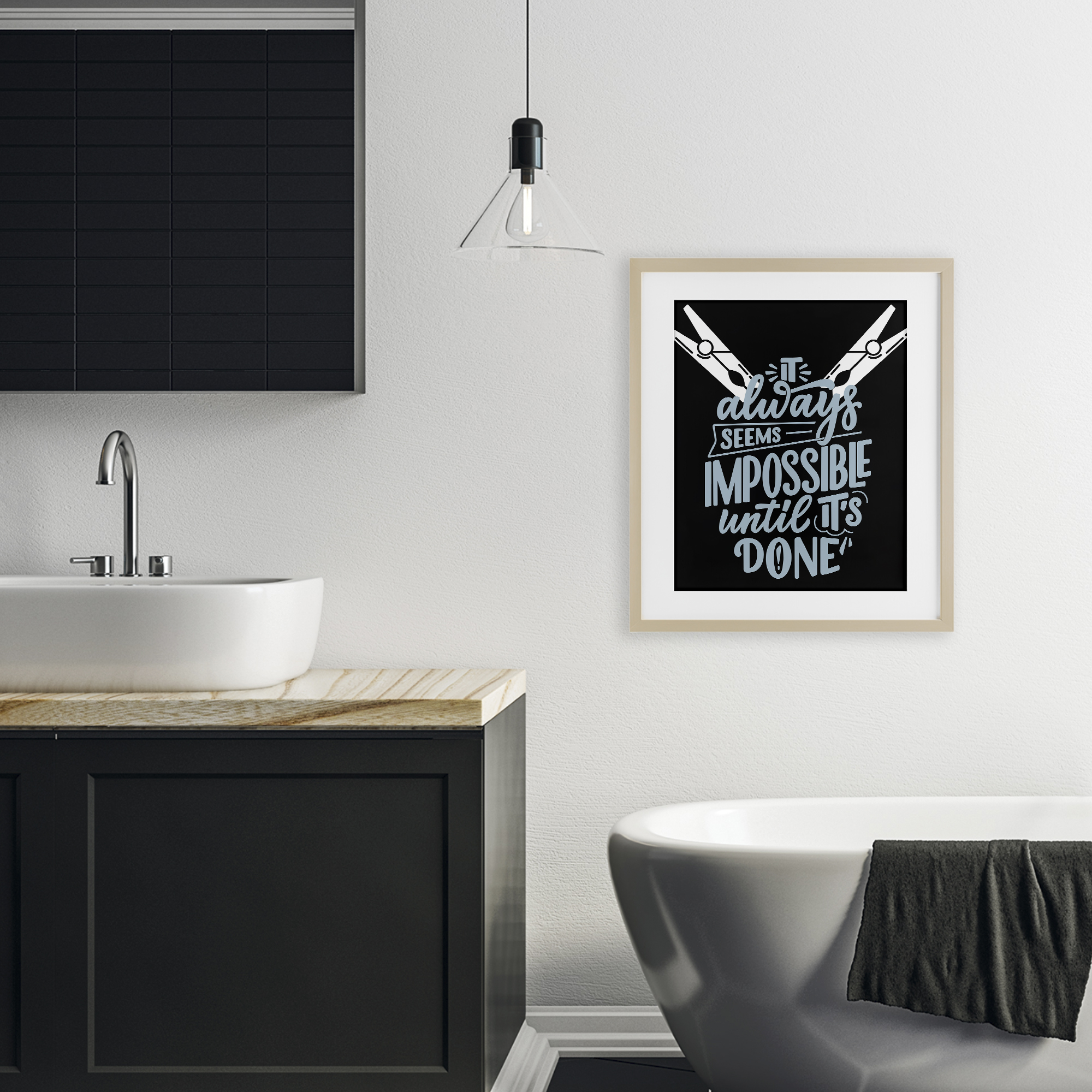 Impossible Until It's Done Birch Framed Print Under Glass, design by Jesse Keith