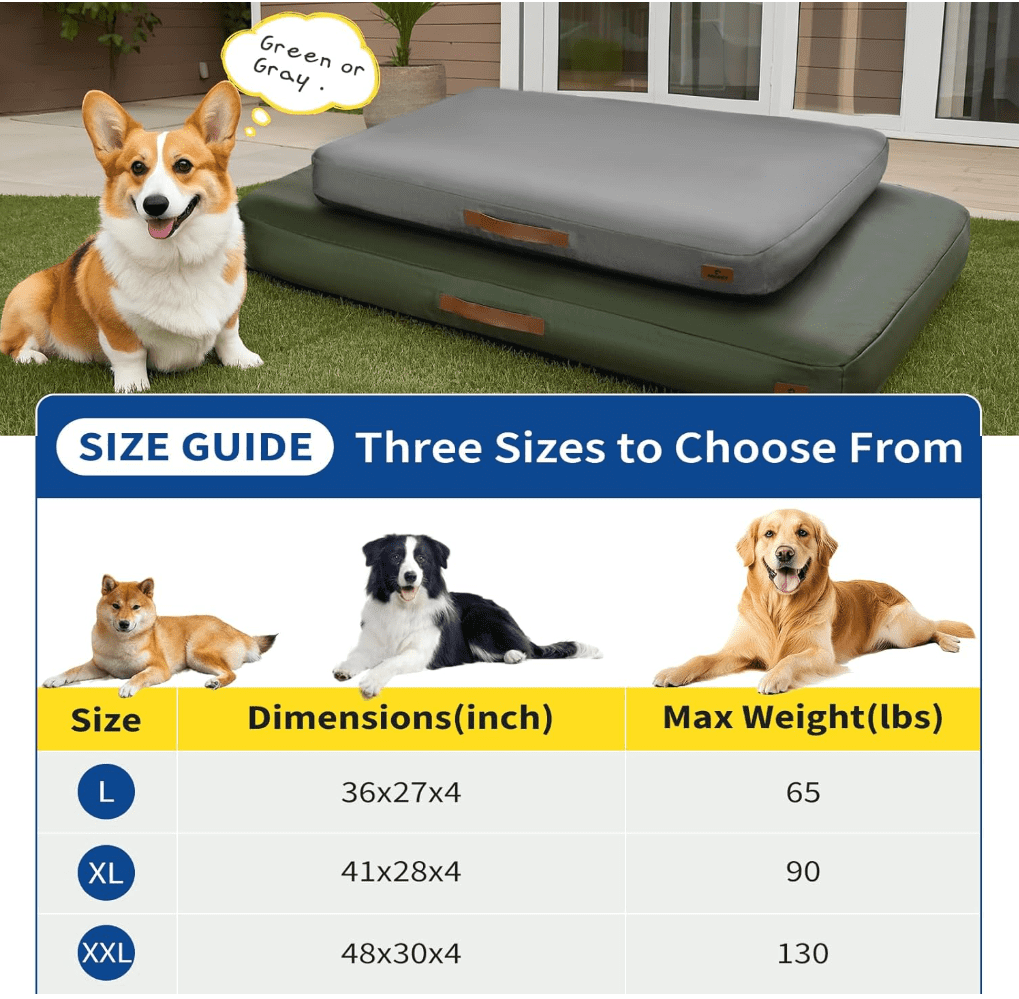 Outdoor Inflatable Dog Bed for Small Dogs, Winter Outdoor Travel Dogs Met with Removeable Cover, Inflated Dog Bed Waterproof Summer Pet Mat with Anti-Slip Bottom, Army Green, 36x27 inch