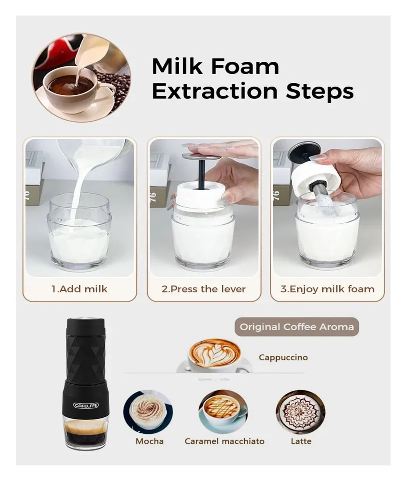 3 In1 Hot/Cold Portable Coffee Machine Manual Espresso Maker For Capsule & Ground Hand Press Brewer Home Office Travel ,Portable