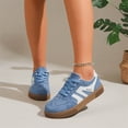 thumbnail image 5 of Suede Retro Sneakers, Color Block Stripe Sneakers, Women's Fashion Sneakers Trendy Comfortable Cute Lace-Up Shoes Tennis Work Ladies Shoes Casual Classic Retro Non Slip Lightweight Sneakers, Blue 5.5, 5 of 8