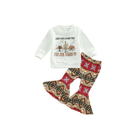 

2Pcs Toddler Baby Girls Clothes Outfits Letter Print Long Sleeve Sweatshirt Tops + Casual Flare Pants Sets