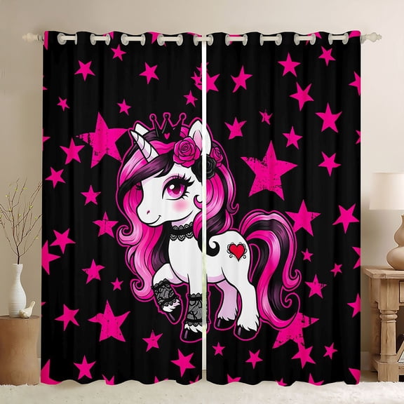 Erosebridal Unicorn Girls Black Out Curtains For Unicorn Lovers,Cute Pink Stars Print Curtains Pack of 2 (42x63 Each) For Kids