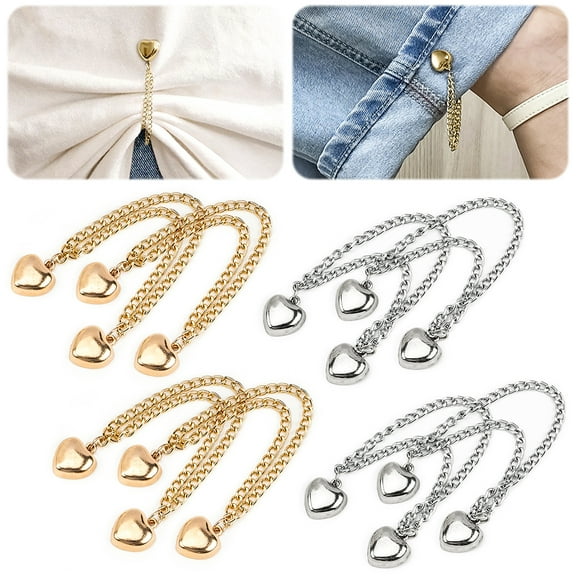 Haooryx Magnetic Clothing Clips Set Multi-Function Magnetic Pinless Buttons for Tightening Trouser Hems and T-Shirts (Gold Silver Heart)