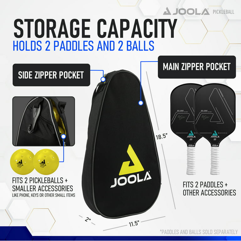 JOOLA Vision Duo Pickleball Balls, Unisex, 2 Bag, Nylon, & 2 Fits Black Paddle Bag/Cover Paddles Hook, Fence