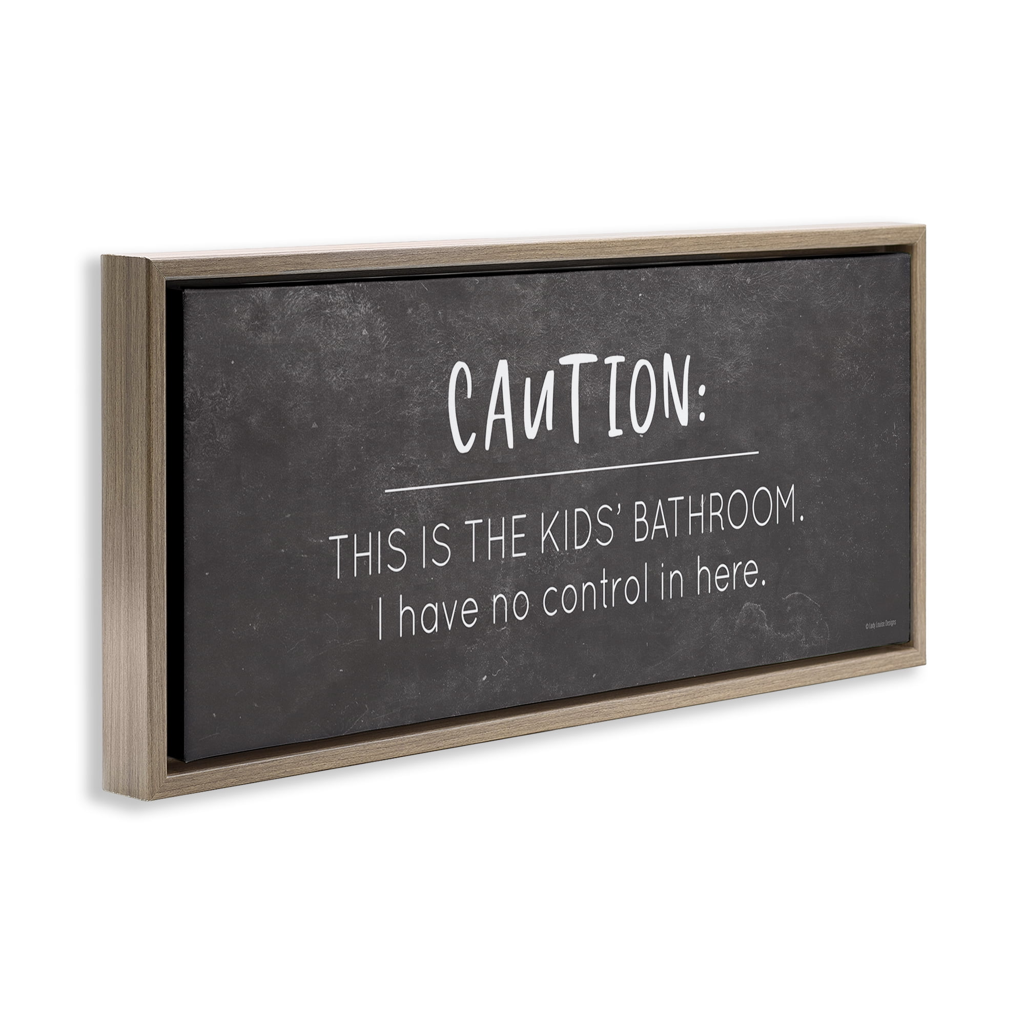 Stupell Industries No Control Here Bathroom Typography Painting Brown Floater Framed Canvas Art Print Wall Art, 25 x 11