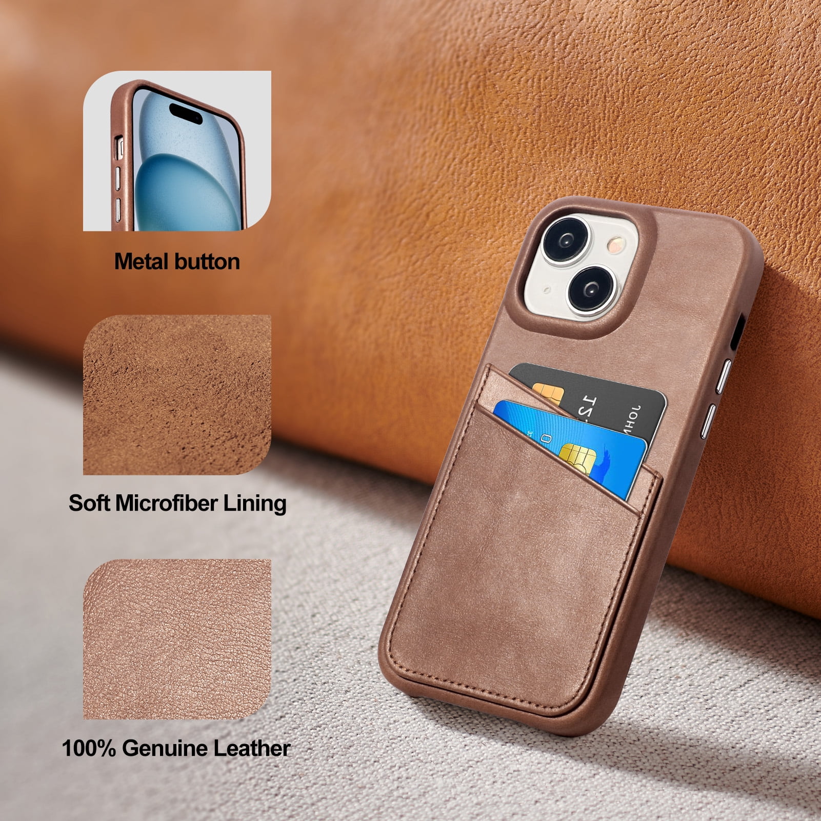 Luckycoin Handmade Genuine Leather Case for iPhone 14 6.1-Inch,Anti Slip Ultra-Thin Cover, Vintage Top Grain Leather,Card Holder for Apple iPhone 14 Case
