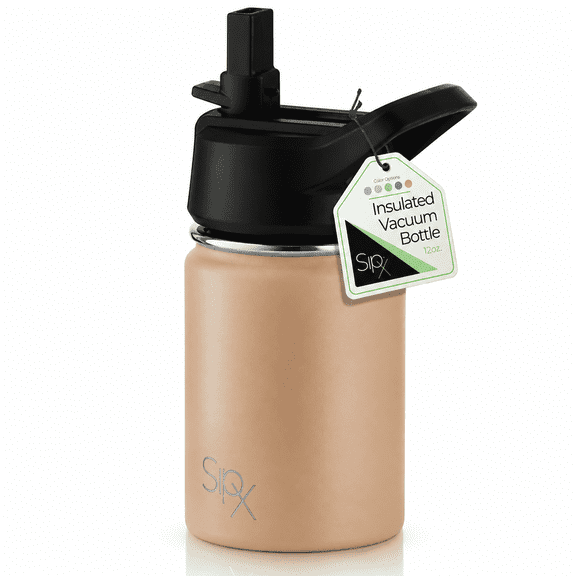 SipX™ 12 oz Insulated Water Bottle with Straw Lid – Leakproof Stainless Steel, BPA-Free, Brown