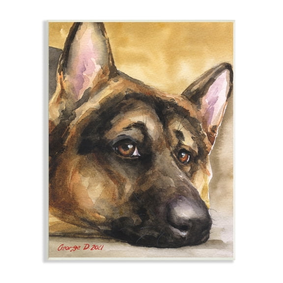 Stupell Industries German Shepherd Dog Sympathetic Gazing Animal Portrait Painting Unframed Art Print Wall Art, Design by George Dyachenko