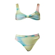 Fesfesfes Children Girls Swimwear Two-piece Swimsuits Tie Dye Print Knitting Swimming Suit Summer Beach Wear Skinny Bikini Sets