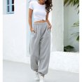thumbnail image 4 of Pantalones largos para mujer, cintura elástica, Color puro, diseño con bandas en el tobillo, pelusa Extra, pantalón femenino a la moda, gris XXL, 4 of 7