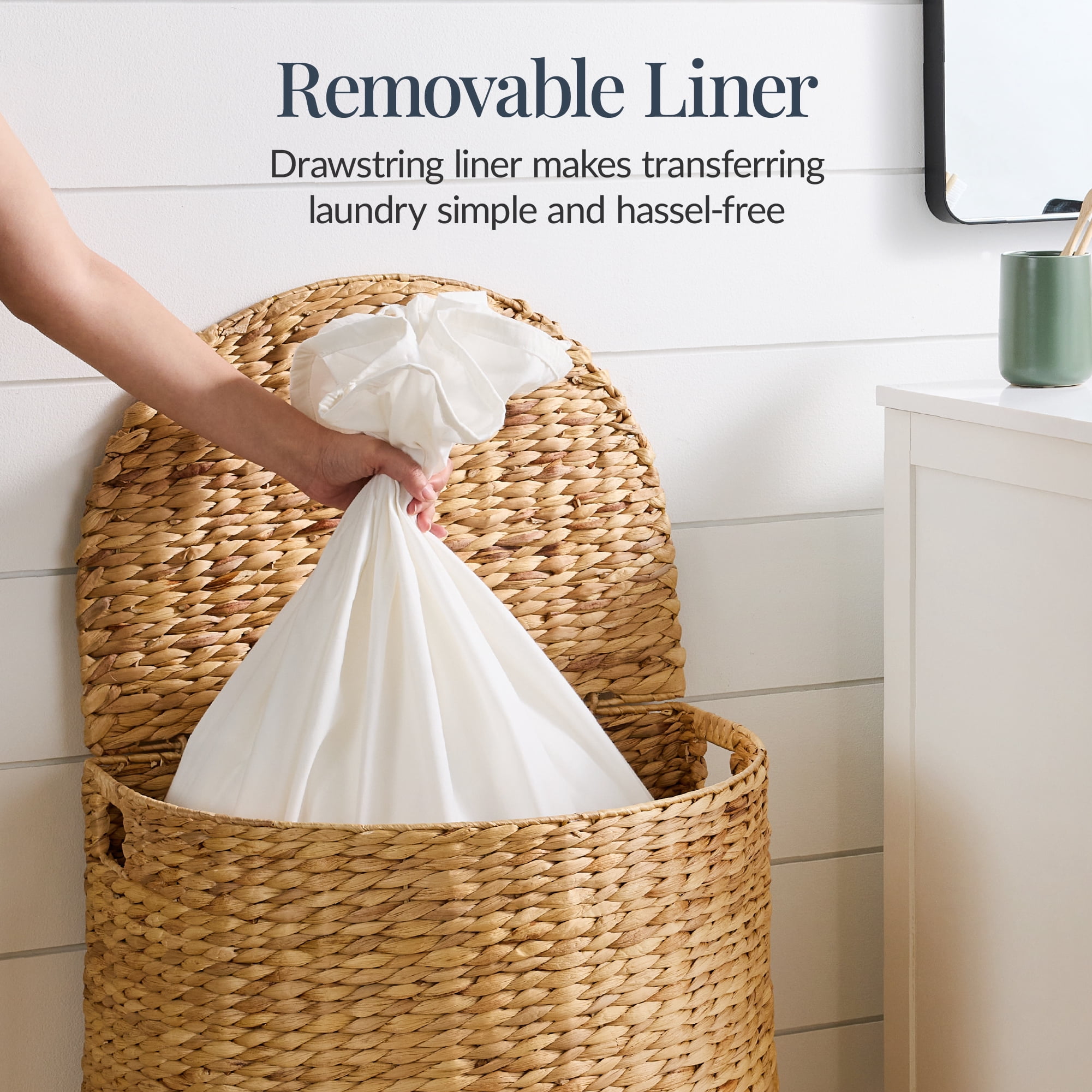 Best Choice Products Half Moon Laundry Hamper w/ Lid, Half Round Laundry Basket, w/ Removable Liner & Handles - Natural