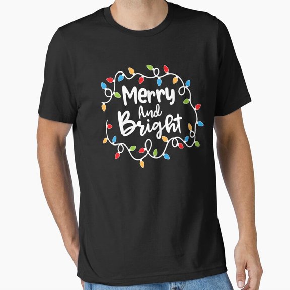 Merry And Bright Father Christmas Xmas Lights Pajamas Holiday Simple Design Unisex T-Shirt up to Size 5XL