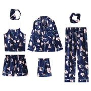 KIHOUT Womens Pajamas 7 Pajamas Sets Faux Silk Pyjama Pajamas Sleepwear Sets Spring Summer Homewear