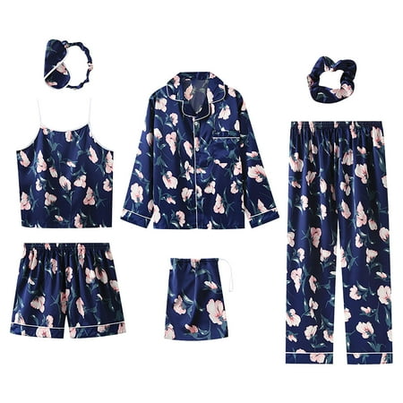 

7 Pieces Women s Pajamas Sets Faux Silk Pyjama Women s Pajamas Sleepwear Sets Spring Summer Homewear pijamas for women womens pajamas pijamas para mujer
