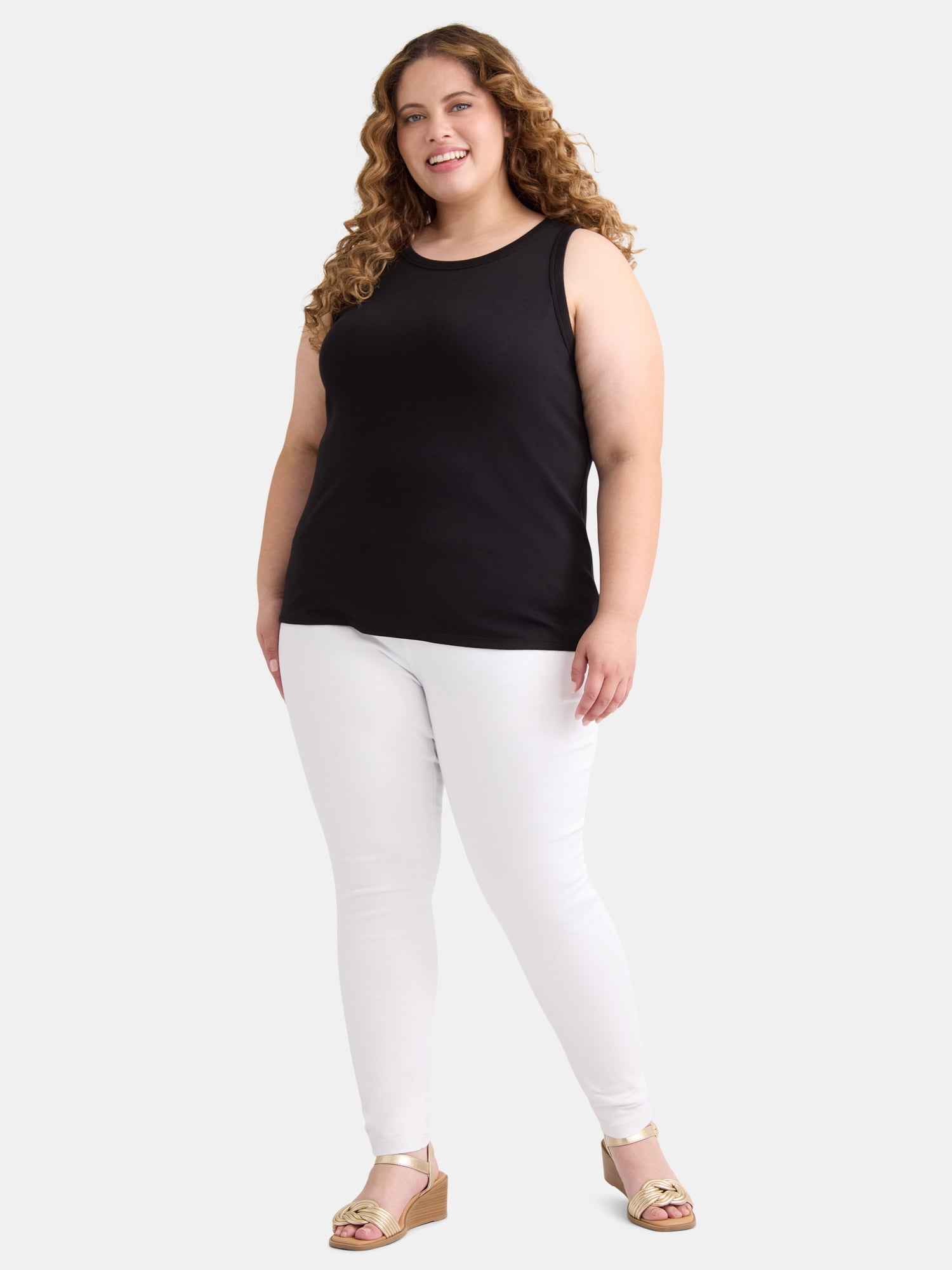 Terra & Sky Women's Plus High Neck Ribbed Tank Top, 2-Pack, Sizes 0X-5X