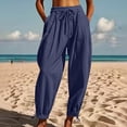 thumbnail image 6 of Women Cotton Linen Baggy Palazzo Harem Pants Drawstring Wide Leg Elastic Waist Beach Yoga Trousers Casual Lounge Pants 2026 Vacation Navy M, 6 of 7