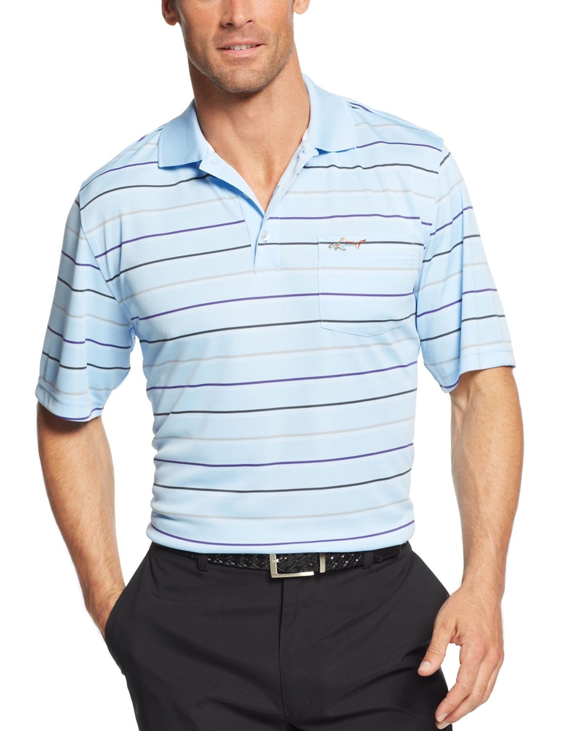 GREG NORMAN Performance Golf Polo Shirt Blue Belle MultiStriped Play