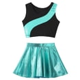 thumbnail image 4 of YIZYIF Girls Shiny Metallic Crop Top with Ruffled A-Line Skirt Skort Teens Jazz Hip Hop Modern Dance Costume Lake Green 8, 4 of 7