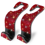 OTOSTAR Car Hooks, Handmade Bling Diamond Car Headrest Hangers Organizer Universal Auto Hooks Car Seat Hooks for Vehicle Car, 2 Pack (Red)