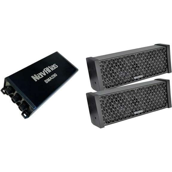 NavAtlas  SB235 120 Watts Powersports and Marine Sounbdbar Speakers   BMA290 360 Watts 2-Channel Powersports and Marine Amplifier Combo Package